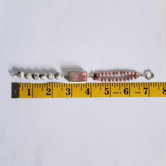 OAK RHODOCHROSITE RUBY JASPER RHODONITE 925 Sterling silver Bracelet Asymmetric - Picture 4 of 10